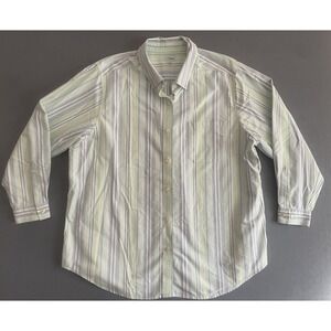 LL Bean Women 3X‎ Button Up Shirt 100% Cotton Coastal Blue Green Stripe Classic